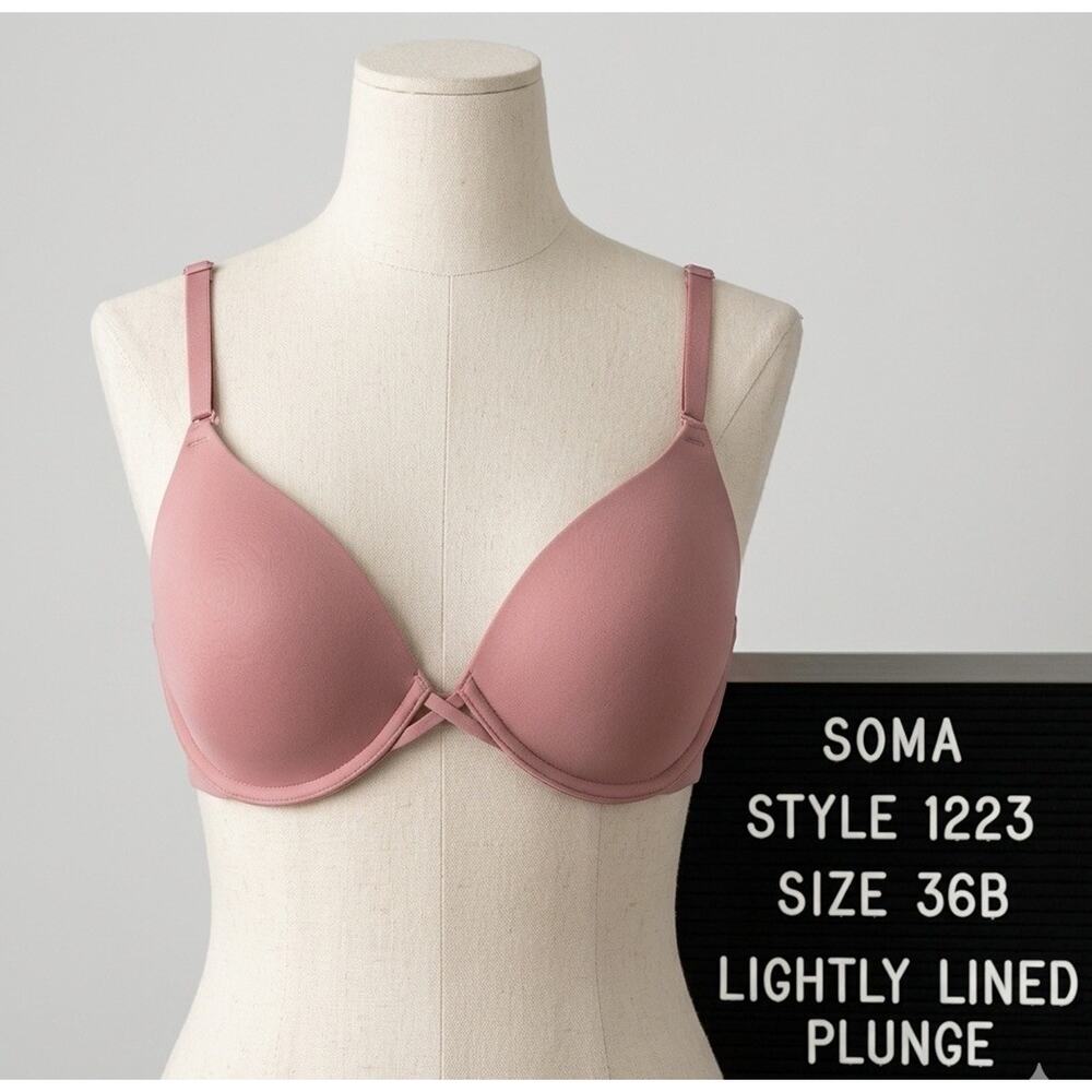 SOMA 36B Bra Warm Mauve Beige Pink Lightly Lined Plunge Underwire 1223